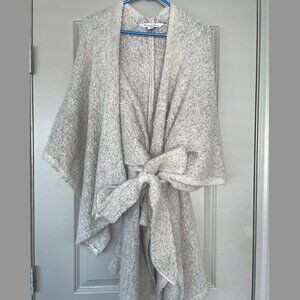 Michael Stars Los Angeles Gray Tie Waist Poncho Fuzzy Shawl Cozy Warm One Size